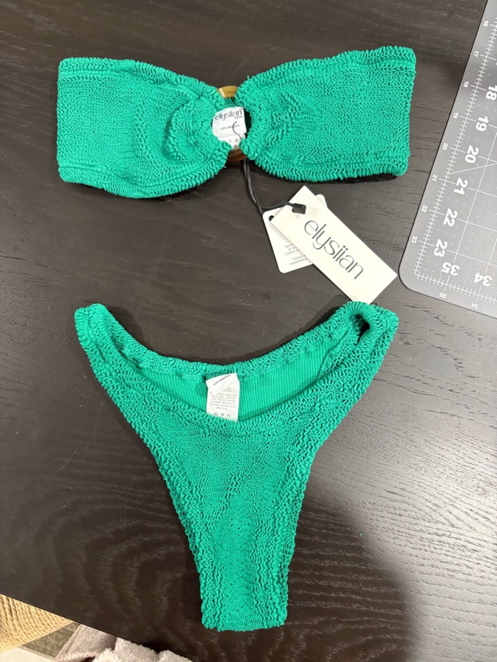 Elysian Swim Green Textured Bandeau Bikini Set